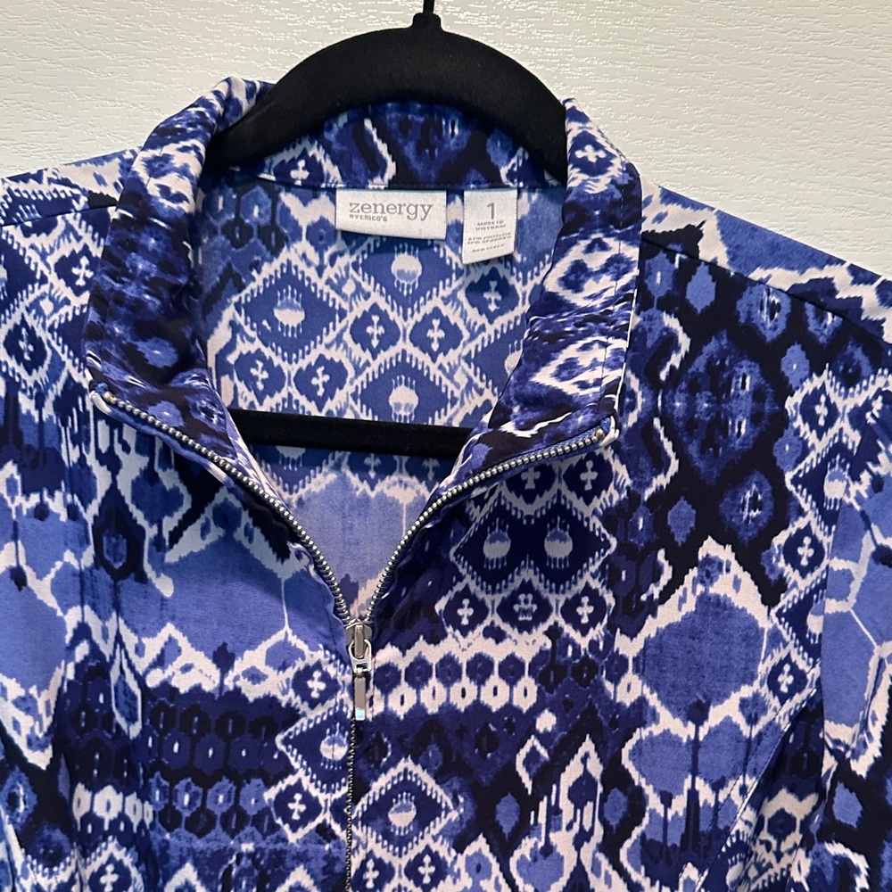 Blue Geometric Zip-Up Jacket - Patterned Lightwei… - image 9